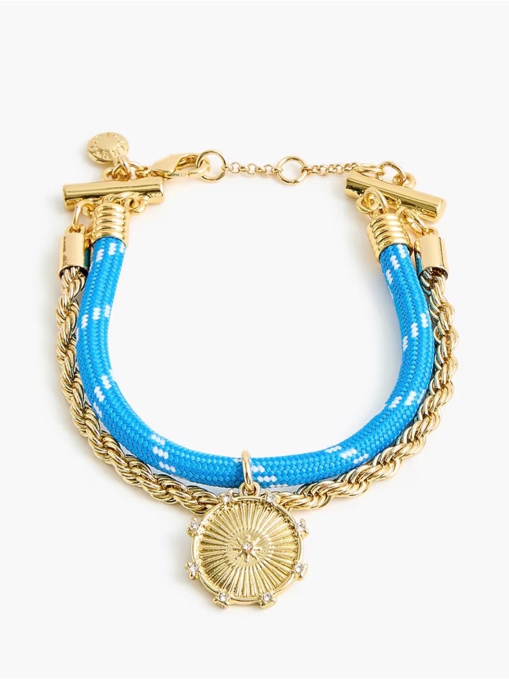 J. Crew Gold-Tone Medallion Bracelet with Bright Blue Cord